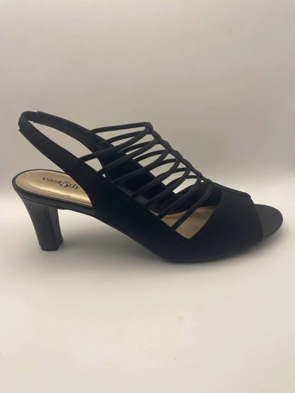 East 5th EF Neville Black Slingback Caged Peep Toe Heels - Classic Office Siren